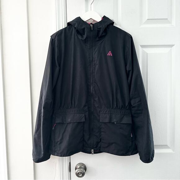 Nike ACG Vintage Black Pink Mesh Hood Cinched Windbreaker Jacket Medium Women - Picture 1 of 12